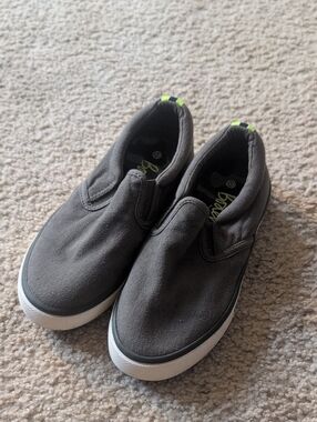 Boden Kids Charcoal Gray Slip-On Canvas Sneakers with Lime Accents